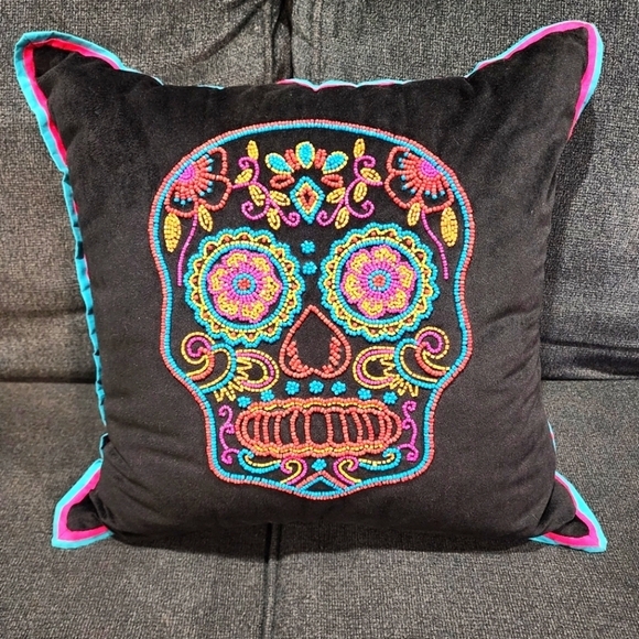 Magaschoni Home SugarSkull Colorful Beaded Pillow - Picture 1 of 6